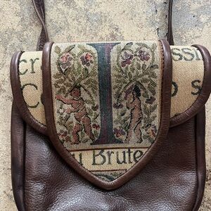 Brown Leather and Tapestry Crossbody Bag IP Italy purse